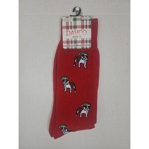 DAVCO Men's Bulldog Socks Santa Hat Shoe Size 6-12 Christmas Sock Size 10-13 New